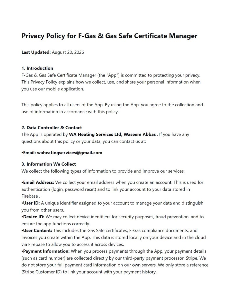 Gas Certificate screenshot